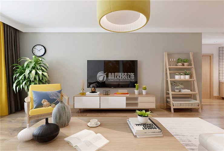 萬(wàn)科翡翠公園120㎡戶型北歐風(fēng)格客廳裝修案例