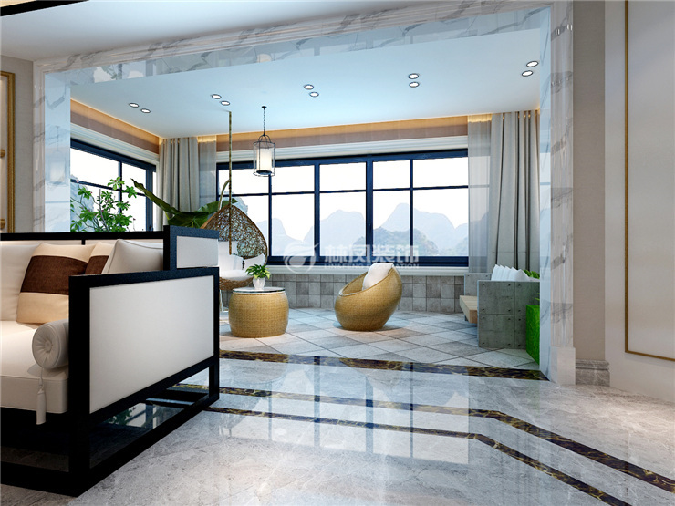 陽臺(tái)與客廳有高度差吊頂設(shè)計(jì)裝修效果圖