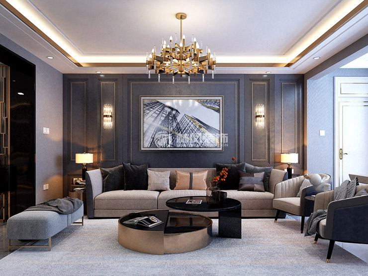 中海和平之門(mén)GHOUSE天際港式風(fēng)格客廳裝修效果圖