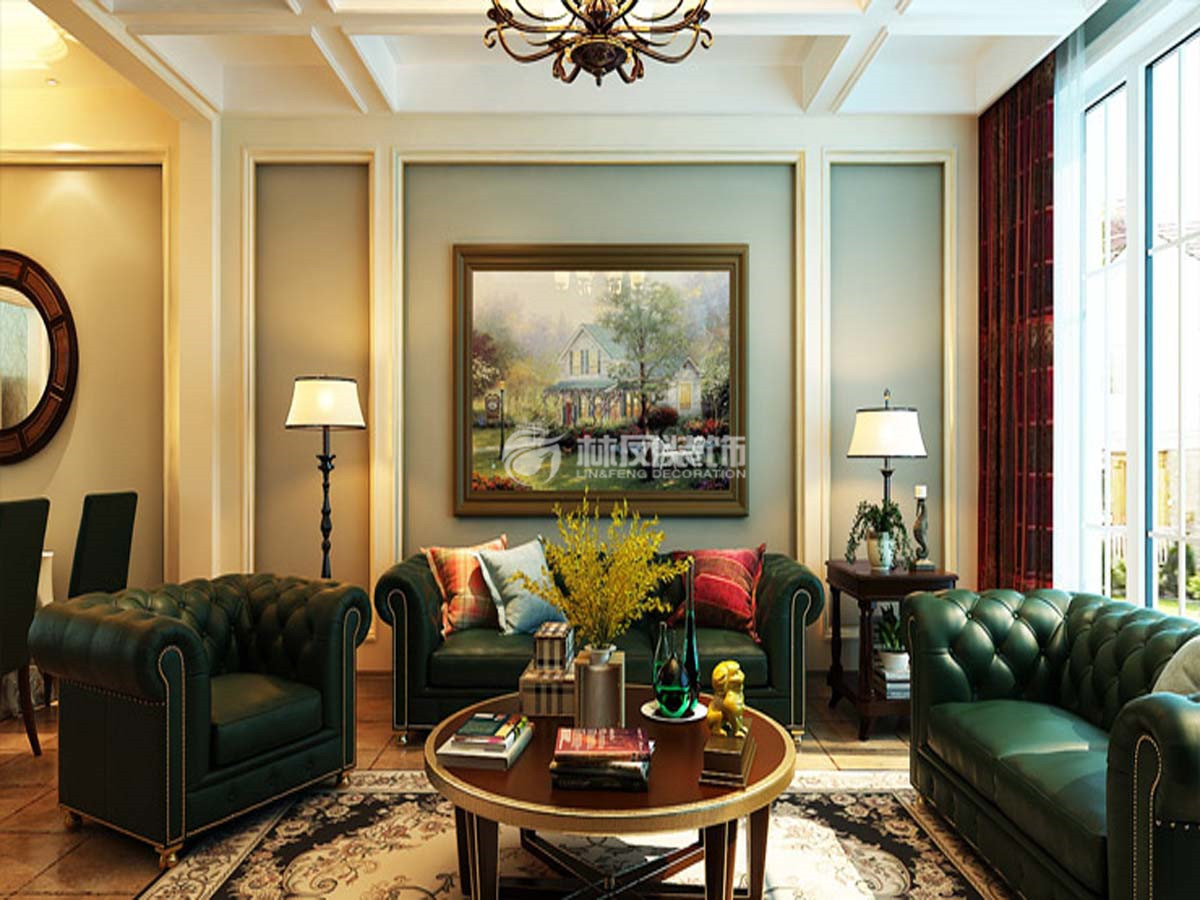 美式風格掛畫沙發(fā)背景墻設(shè)計裝修效果圖