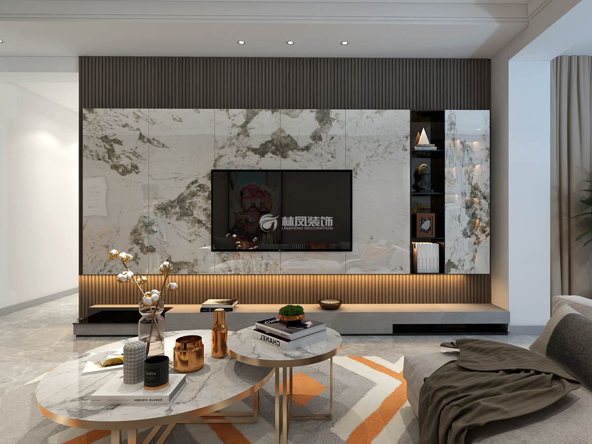 客廳電視背景墻嵌入式設(shè)計裝修效果圖