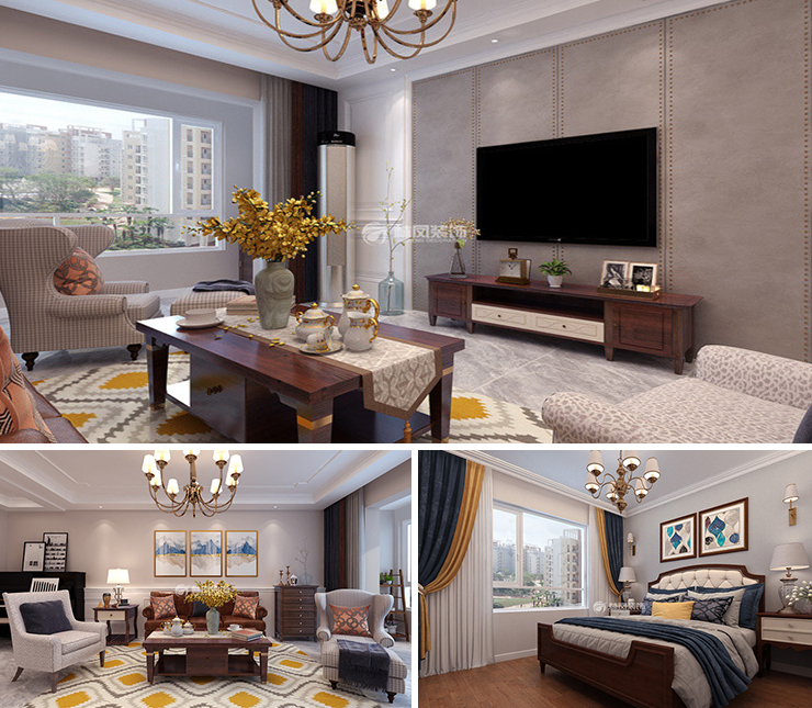 龍湖天璞156平美式風格裝修效果圖