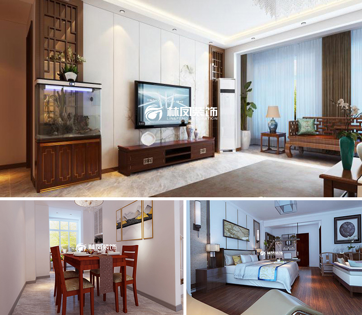 龍湖九里晴川200平新中式風格裝修效果圖