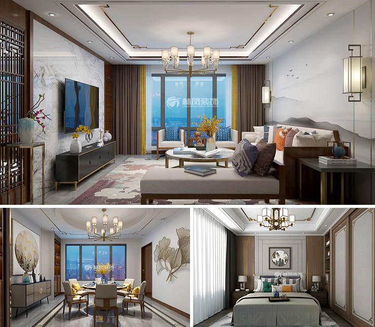 金地悅峰170平新中式風(fēng)格裝修效果圖