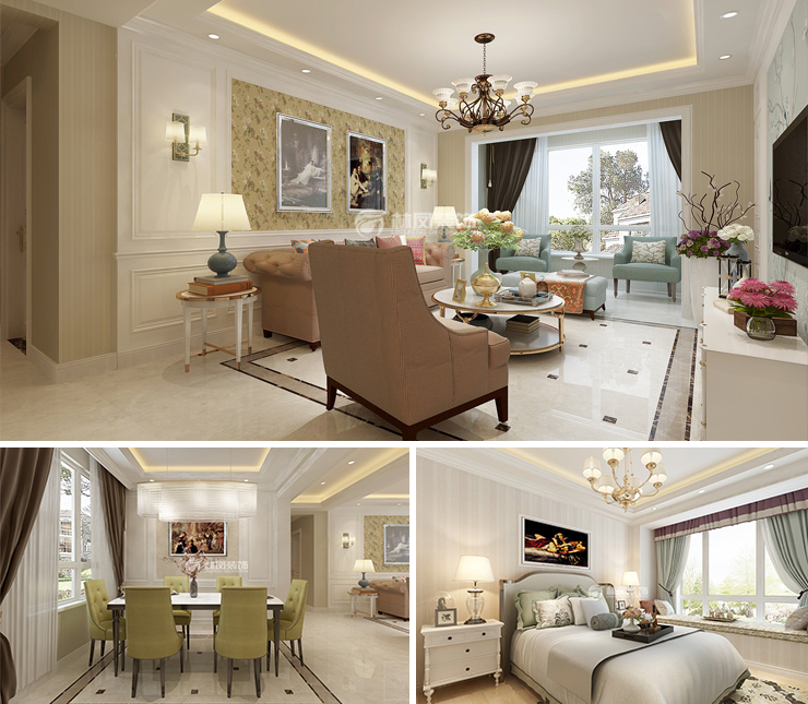 坤博幸福城120平美式風(fēng)格裝修效果圖