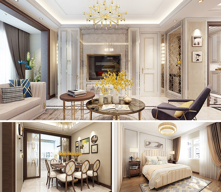 華潤置地公元九里130平歐式風(fēng)格裝修效果圖