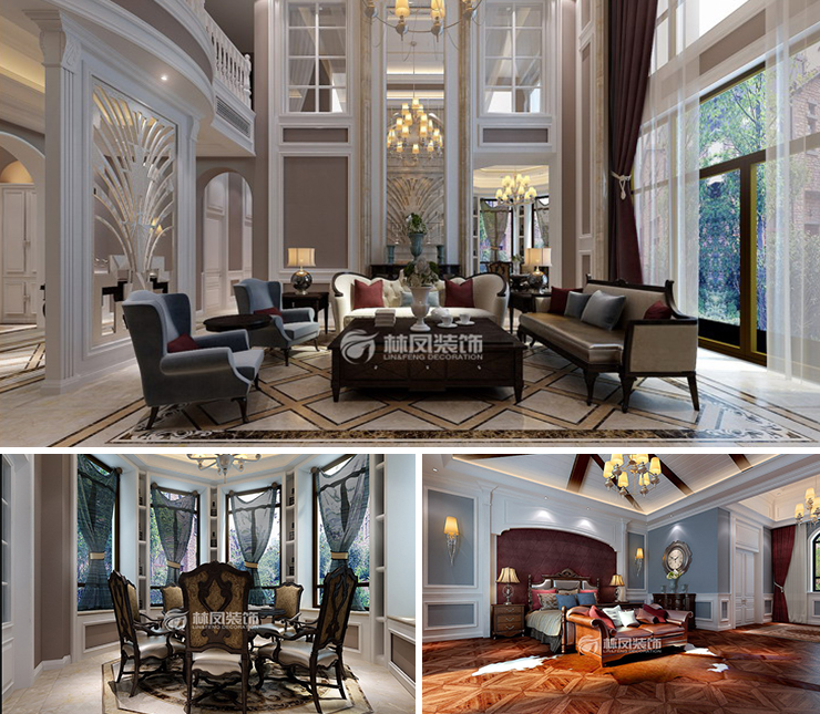 恒大匯鑫山莊400平美式風(fēng)格裝修效果圖