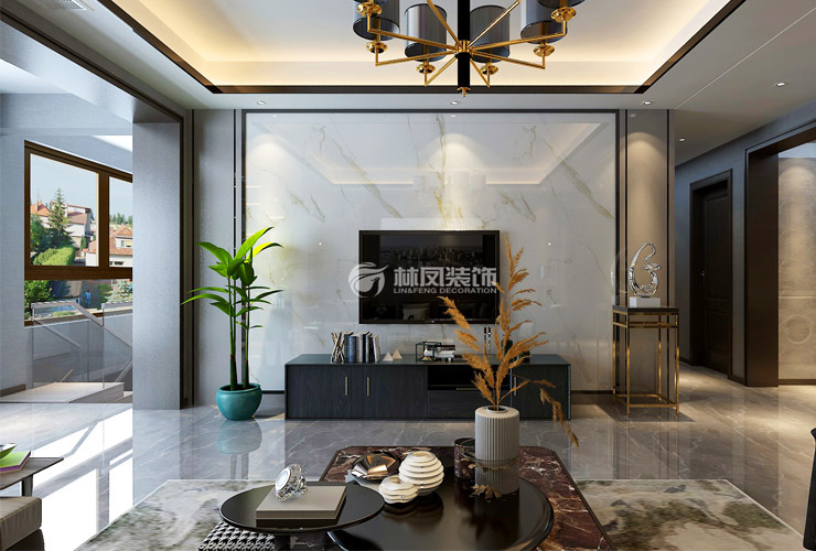 新中式風(fēng)格客廳燈帶設(shè)計裝修效果圖