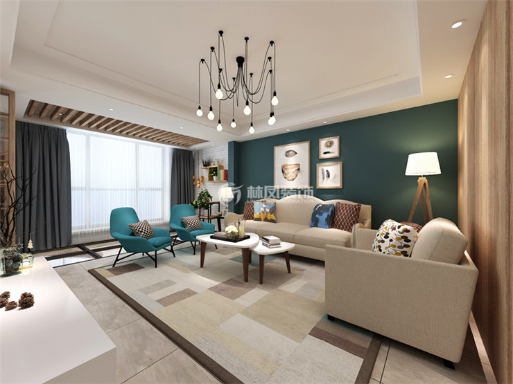 北歐風(fēng)格深色沙發(fā)背景墻設(shè)計裝修效果圖